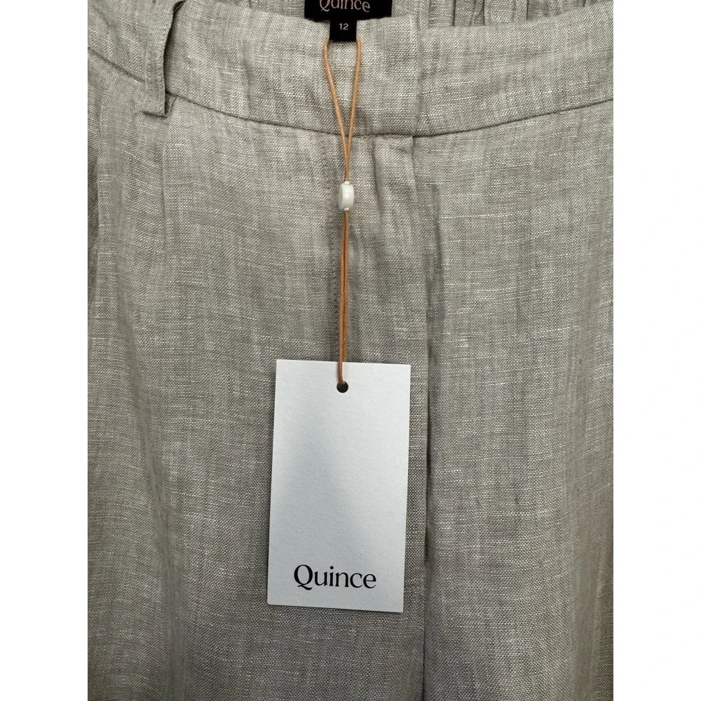 Quince European Linen Flax Trousers Women's  Size 12 Wide Leg Pleated Beige NWT